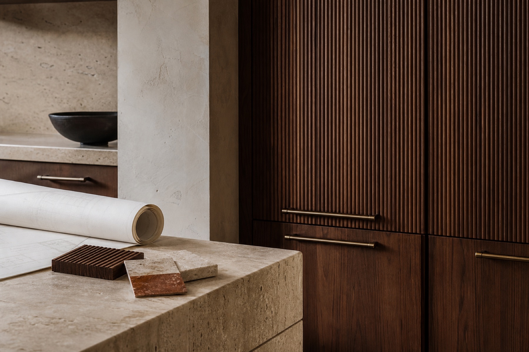Conceptual material and architectural drawing study